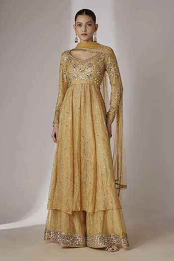 Hand Embroidered Anarkali Sharara Set