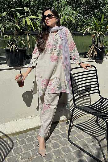 The Morning Room Mist Floral Print Kurta Set