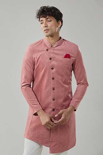 Red Swad Velvet Semi Indo Sherwani Set 