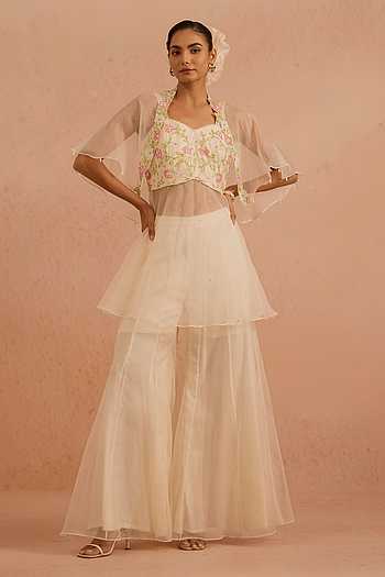 Gul Organza Overlay Jacket Palazzo Set