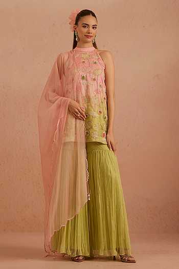 Leher Embroidered Kurta Sharara Set