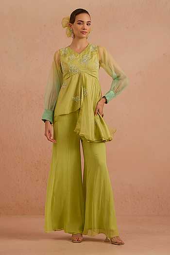 Nuray Embroidered Peplum Top & Palazzo Set