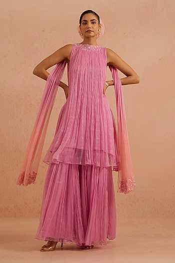 Ruhzar Pleated Kurta & Sharara Set