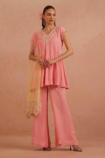 Sabazeh Embroidered Flared Kurta Palazzo Set