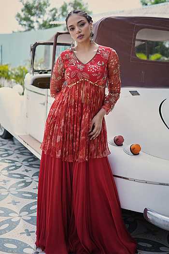 Crimson Grace Peplum Top & Sharara Set