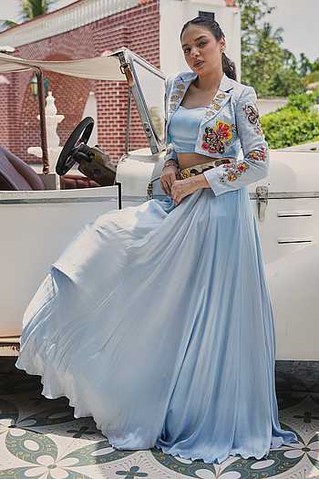 Sky Bloom Embroidered Jacket Lehenga Set