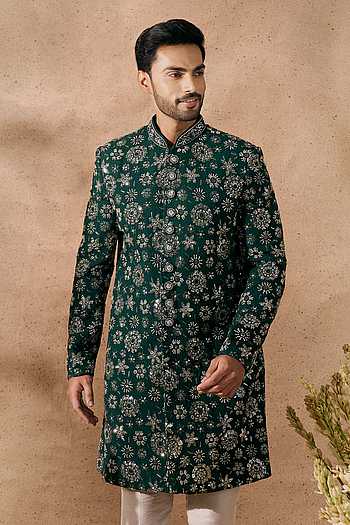 Embroidered Art Silk Sherwani & Pant Set 