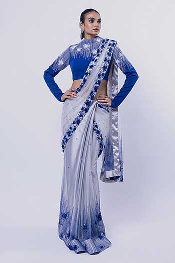 Coral Constellation Embellished Saree With Blouse