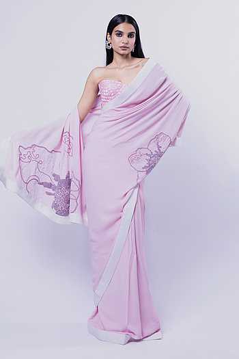 Mist Bloom Saree With Embroidered Blouse