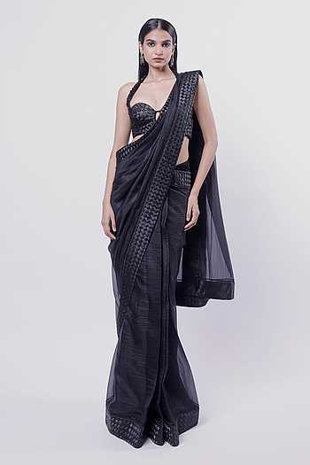 Ember Dusk Pre-Draped Saree With Embroidered Blouse