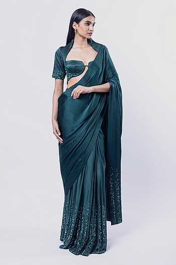 Verdant Mirage Pre-Draped Saree With Embroidered Blouse