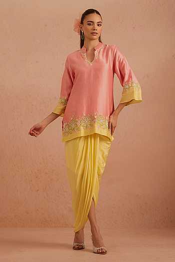 Ziyara Embroidered Kurta & Dhoti Skirt Set
