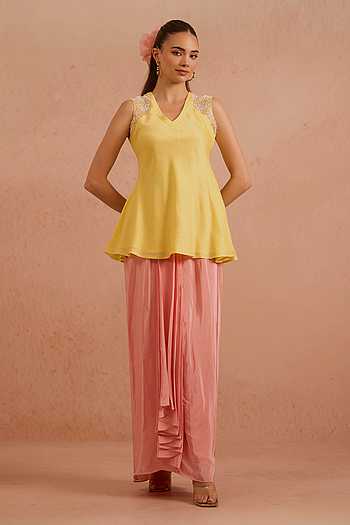 Ziyanur Embroidered Top & Draped Skirt Set