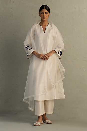 Lotus Placement Embroidered Kurta Set
