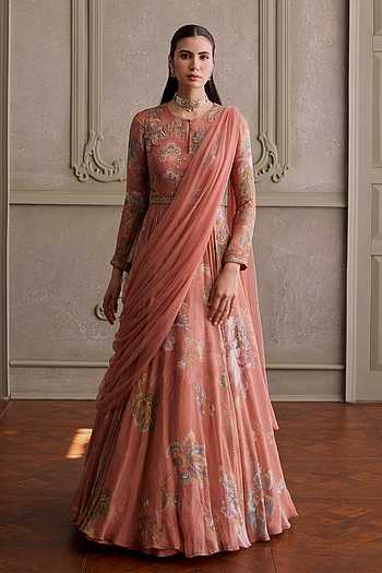 Ariya Vintage Floral Print Anarkali With Dupatta