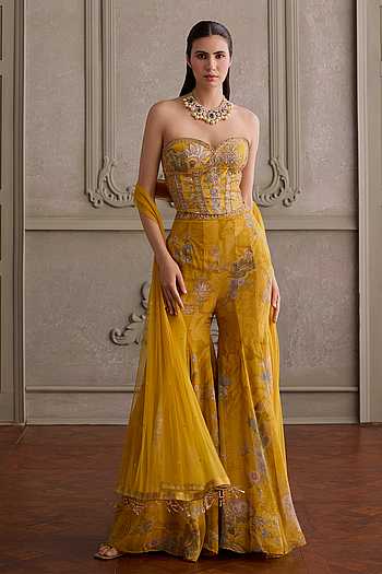 Eliha Floral Embroidered Bustier Sharara Set