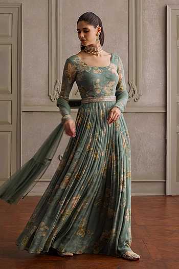 Sanya Floral Print Anarkali & Dupatta Set