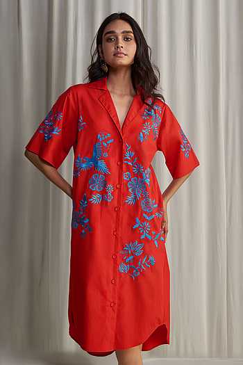 Placement Embroidered Shirt Dress