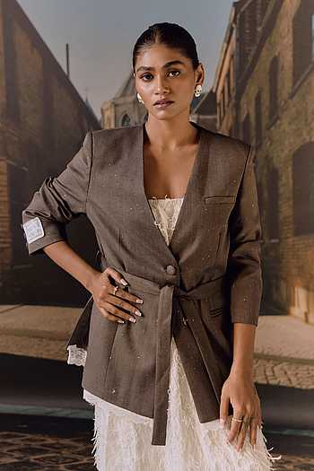 Lace Detailed Wool Blazer