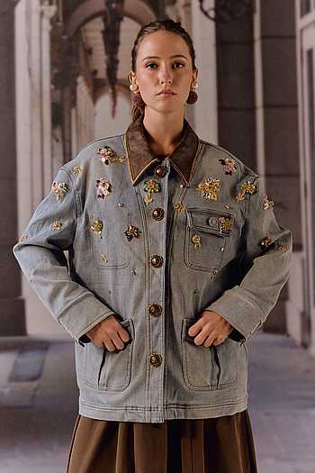 Denim & Leather Jacket With Detachable Puffer
