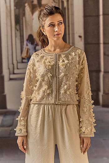 3D Floral Applique Cropped Jacket
