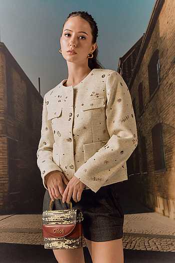 Biscuit Hand-Embroidered Tweed Jacket