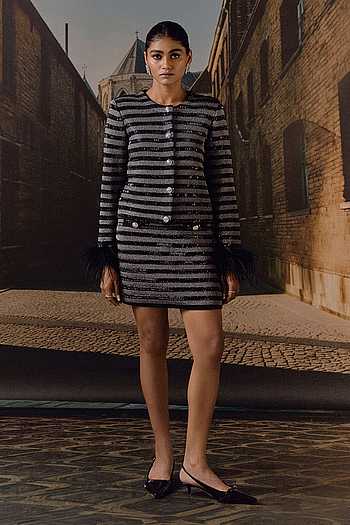 Stripe Knit Jacket & Skirt Co-ord Set