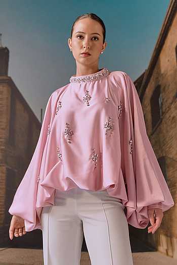Crystal Embellished Silk Satin Kaftan Top