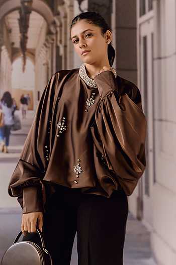 Choco Crystal Embellished Kaftan Top
