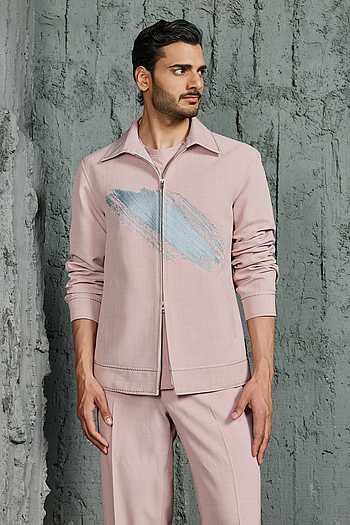 Bubblegum Pink Paint Strokes Shacket & Trouser Set