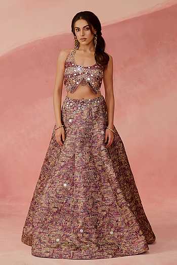 Redlock Metallic Embroidered Lehenga & Blouse Set