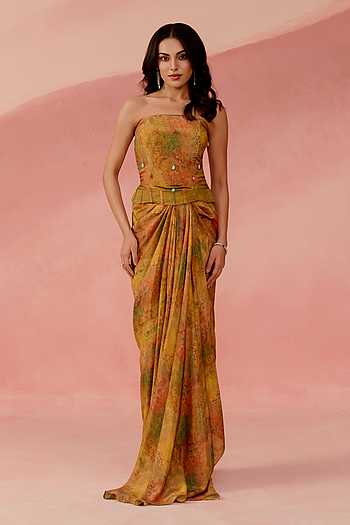Marbelled Floral Print Corset & Skirt Set