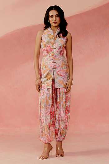 Botanical Print Tunic & Dhoti Pant Set