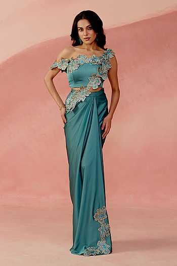 Sapphire Pre-Draped Saree With Embroidered Blouse