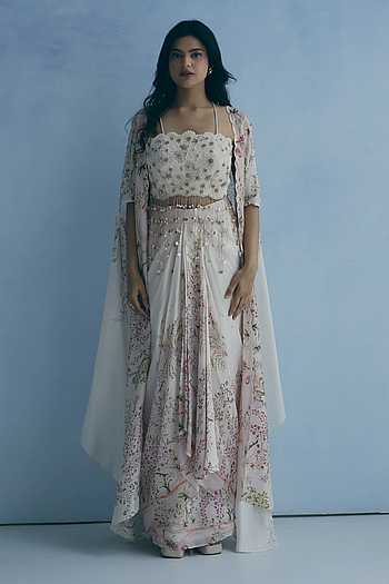 Embroidered Cape Skirt Set