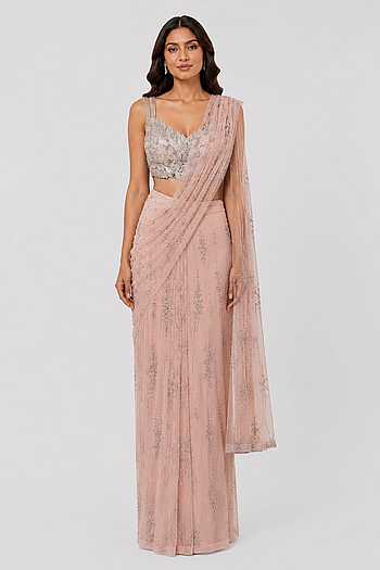 Embroidered Draped Saree & Bustier Set