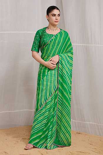 Tarang Leheriya Pattern Saree With Blouse