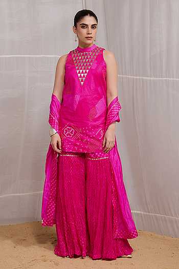 Dhora Embroidered Short Kurta Gharara Set