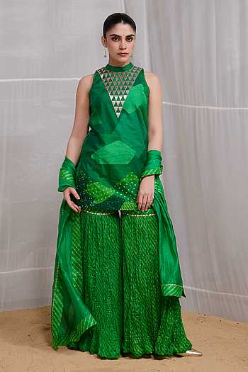 Dhora Patchwork Short Kurta Gharara Set