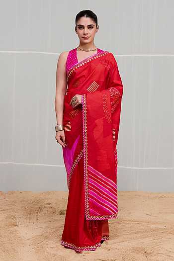 Boond Bandhani Saree With Unstitched Blouse Piece
