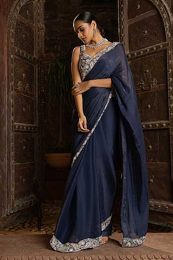 Bordered Saree & Hand Embroidered Blouse Set