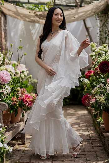 Pre-Draped Ruffle Saree Saree With Blouse