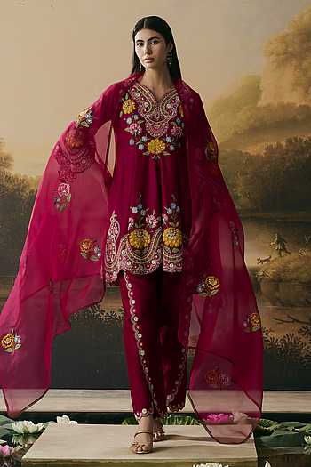 Cordwork Short Kurta With Tulip Pant