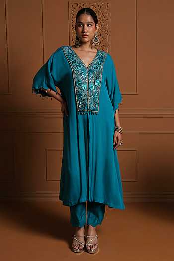 The Firuza Embroidered Kaftan & Pant Set