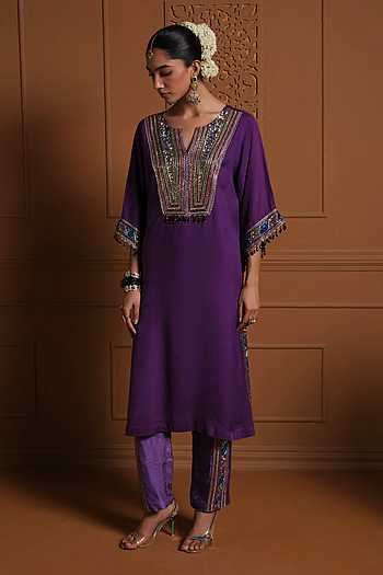 The Shayrana Placement Embroidered Kaftan & Pant Set