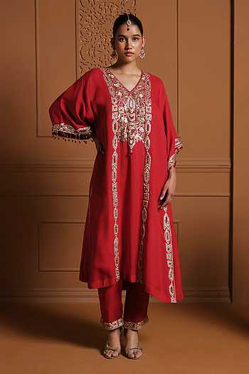 The Surkh Embroidered Kaftan & Pant Set