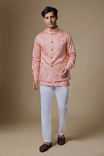 Geometric Embroidered Nehru Jacket & Kurta Set