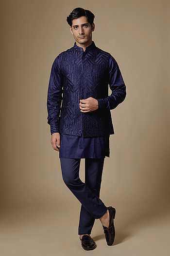 Geometric Embroidered Nehru Jacket & Kurta Set