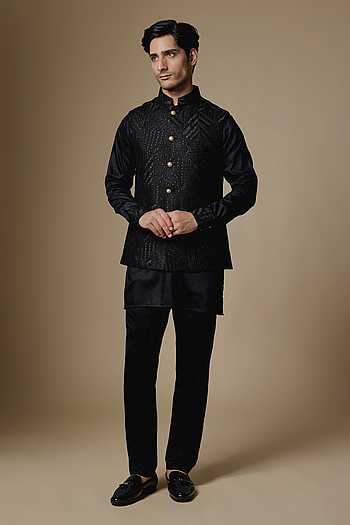 Geometric Embroidered Nehru Jacket & Kurta Set