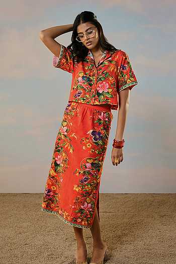Floral Print Shirt & Skirt Set